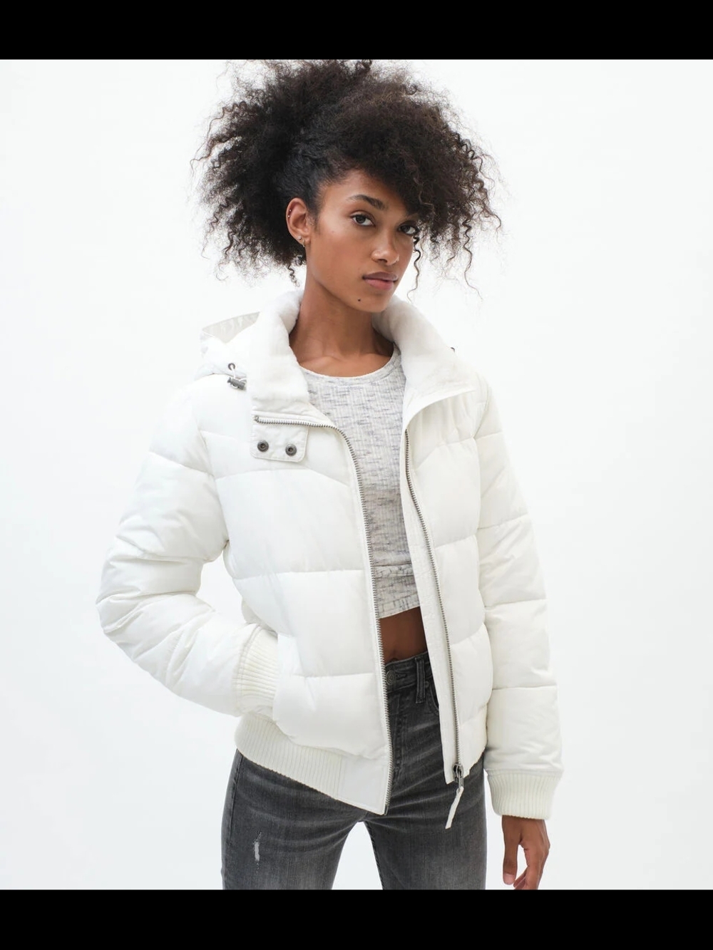 Vintage Y2K White Quiled Puffer Jacket Aeropostale Clean Girl Aesthetic 2000s